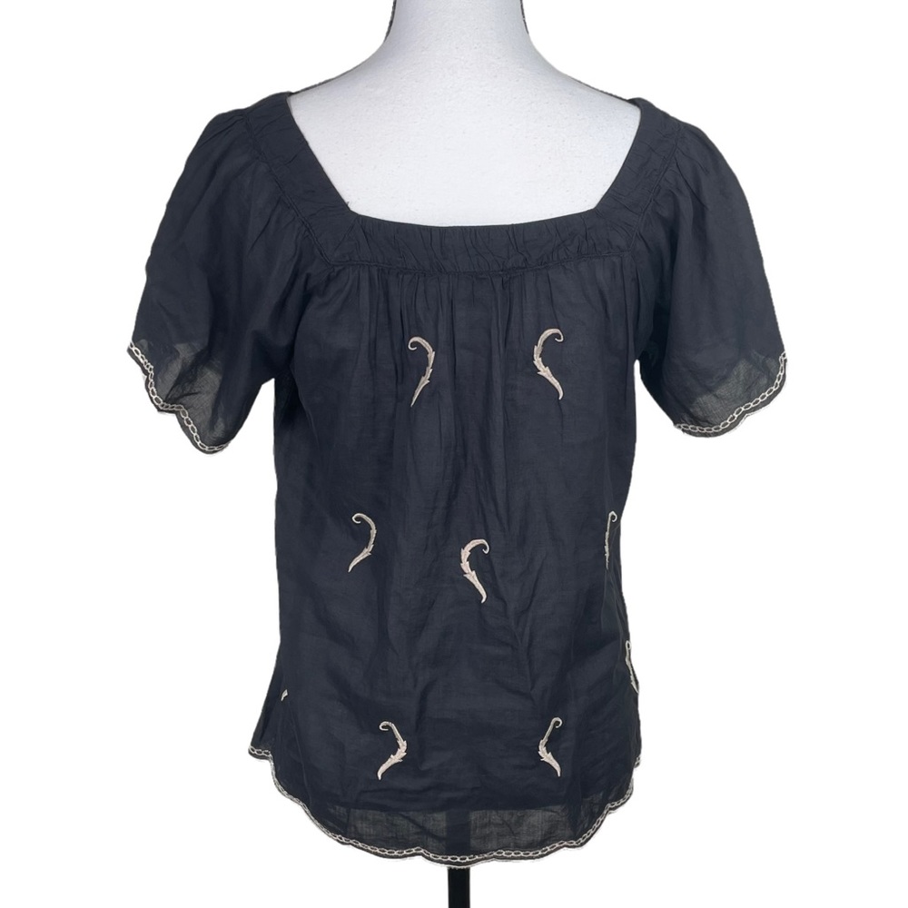 S Line Black embroidery Peasant Blouse - Picture 3 of 5